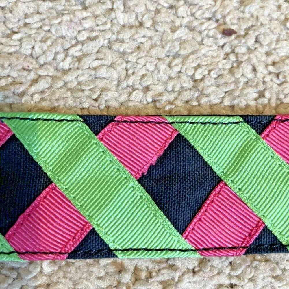 Vintage 80s Womens Grosgrain Ribbon Belt Criss Cross Double D-Rings Colorful NEW